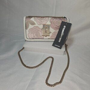 NWT KARL LAGERFELD PARIS Women's Kosette Embroidered Leather Shoulder Bag NWT Ka
